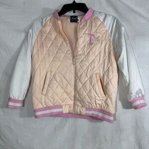 Disneyland Pink and White Quilted Kids Jacket Size‎ 9-10 Full Zip Mickey Mouse